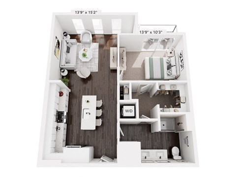 Floor plan for 1 bed, 1 bath, 867 sqft